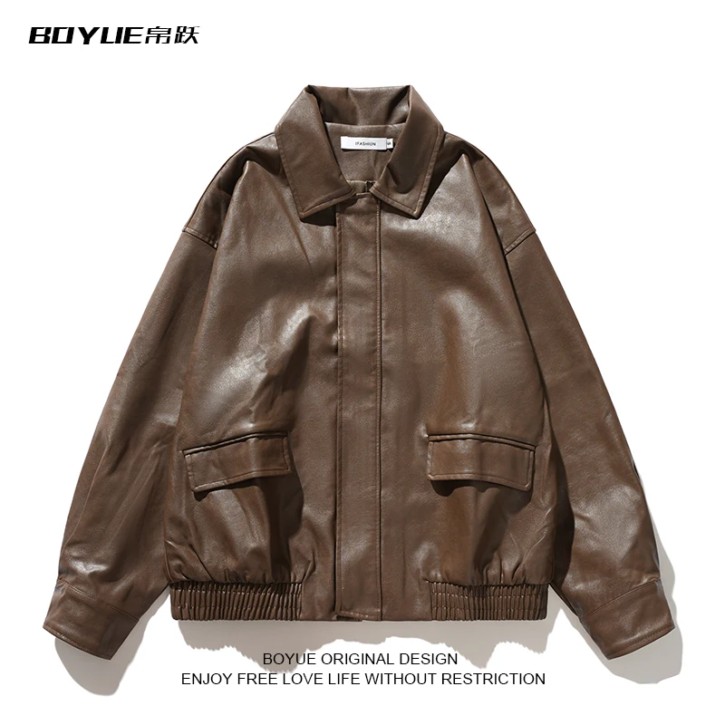 

Men's Motorcycle Racing PU Leather Jacket Autumn Winter European and American Handsome Business Casual Street Solid Color Coats