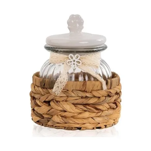 Acar Bella Wicker Basket Porcelain Cover Curved Glass Jar 1600 ml