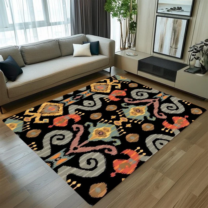 Bohemian Ikat Tribal Geometric Floral Rectangular Carpet Vintage Soft Decorative Floor Mat for Living Room Bedroom Home Decor