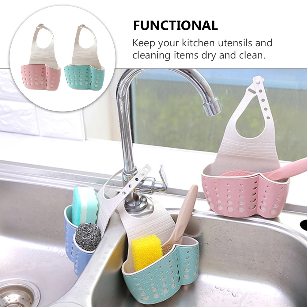 

2pcs Double Layer Drain Bag Hanging Basket Kitchen Sink Sponge Holder Wheat Straw PP Thick Storage Rack Sink