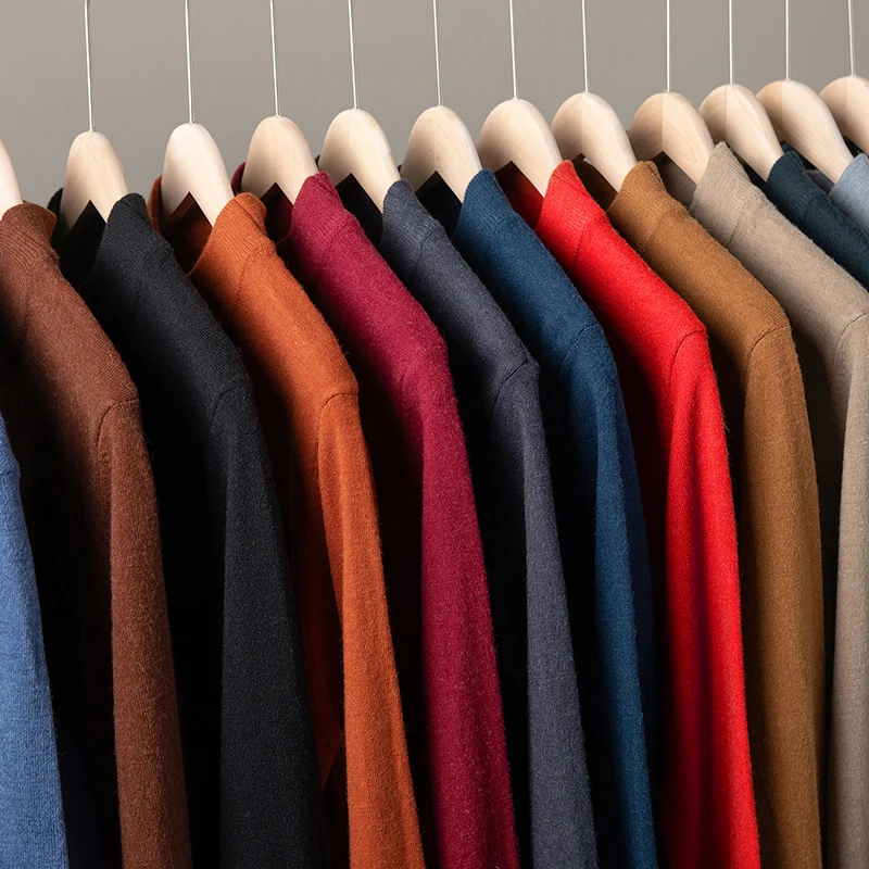 Solid Color Pullovers Men Sweater Mock Neck Knitwear Long Sleeve Winter Quality Soft Comfortable Elastic Sueters De Hombre M-4XL