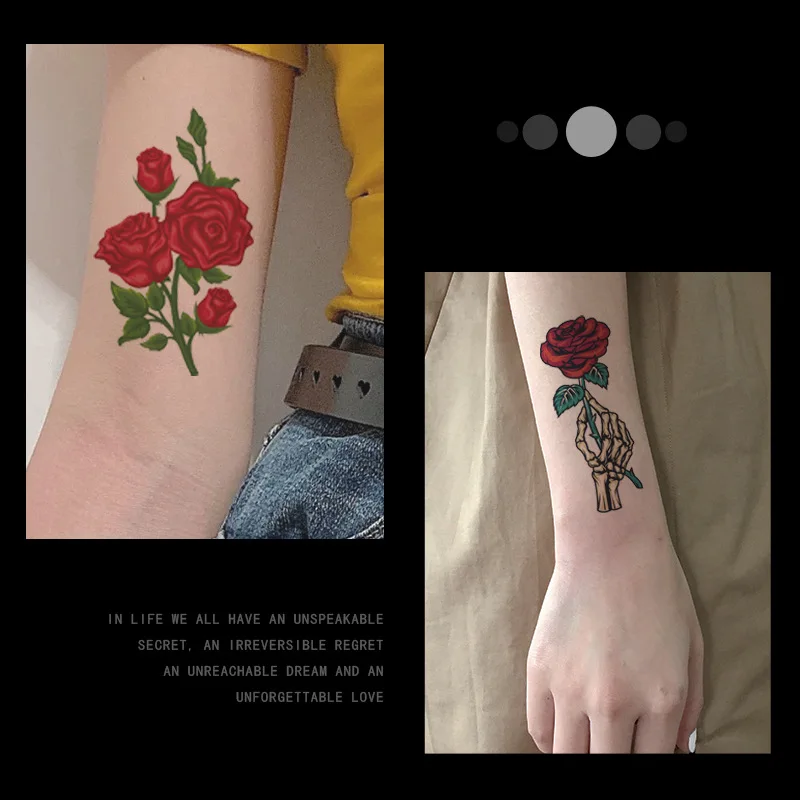 8 قطعة/المجموعة الأحمر روز الوشم المؤقت للنساء الفتيات وهمية لصاقات وشم الذراع الكاحل الجسم الفن Tatouage Temporaire فام مقاوم للماء