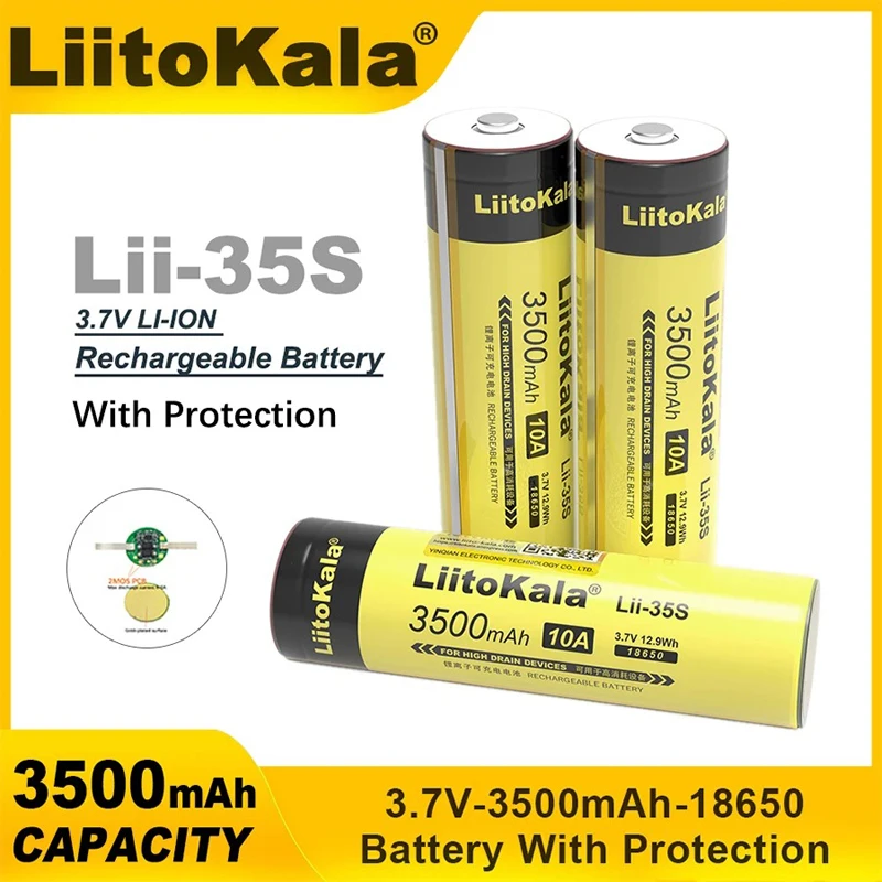 

1-30PCS LiitoKala Lii-35S 18650 3.7V 10A Li-ion 3500mAh Lithium Battery For High Drain Devices.For Flashlight