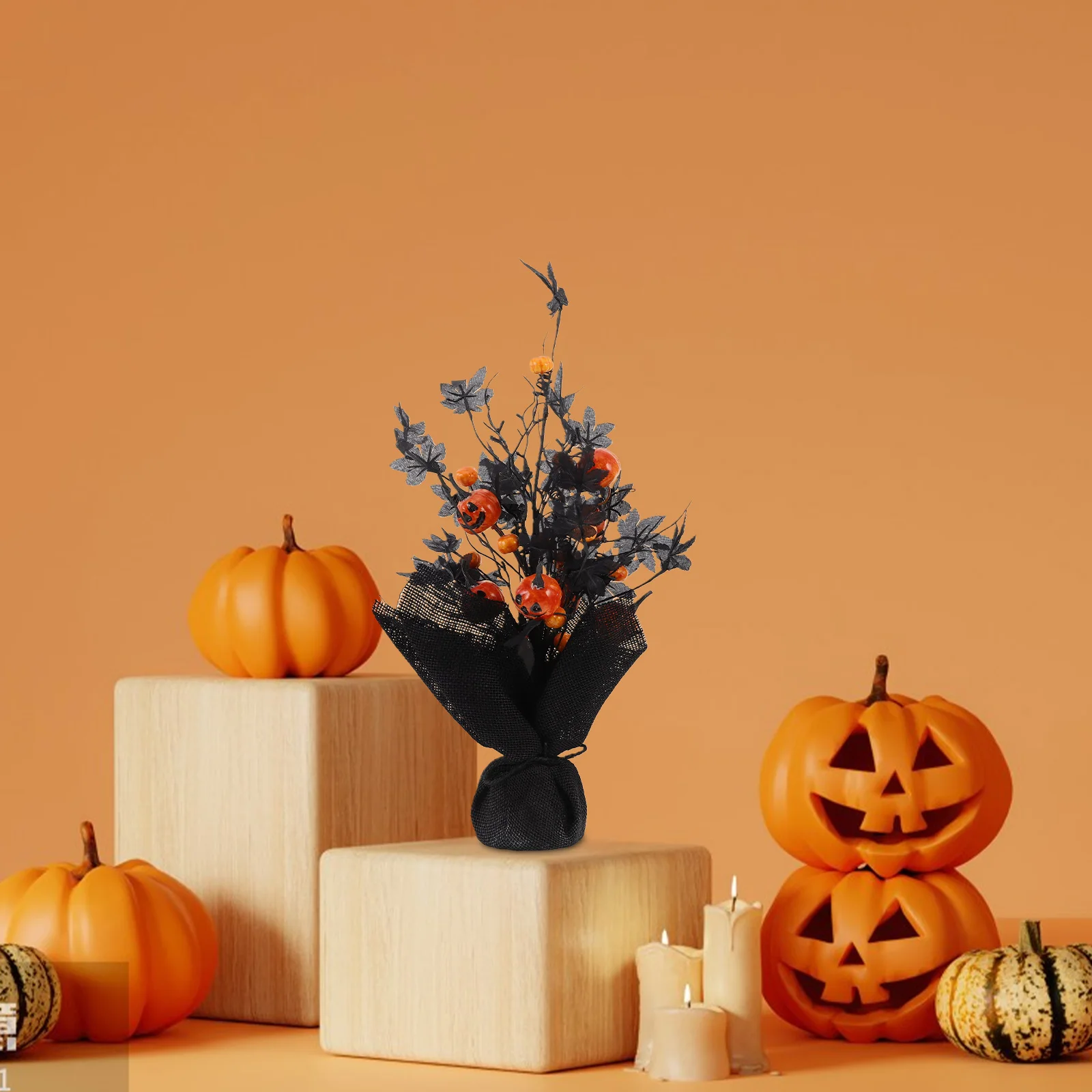 

Halloween Pumpkin Decoration Spooky Fish Tank Centerpiece Artificial Flowers Indoor Party Decorations for RV Home Office Holiday