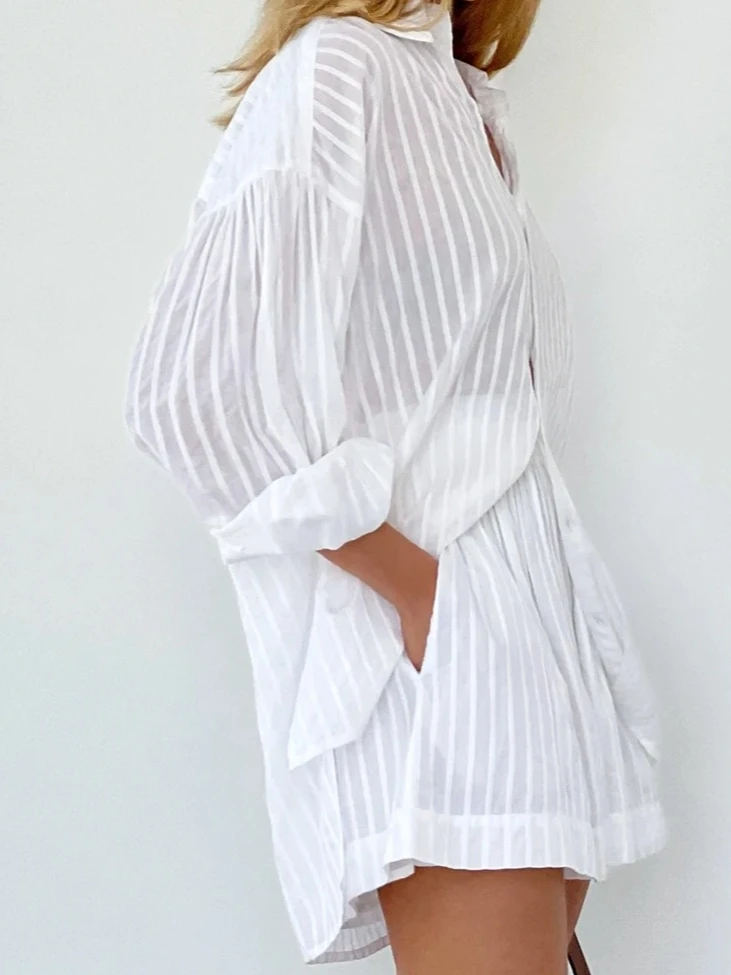 مجموعات السراويل غير رسمية مخطط الجاكار 2 قطعة مريحة التلبيب فانوس كم قميص الصيف الزي مرونة الخصر السراويل الدعاوى #5