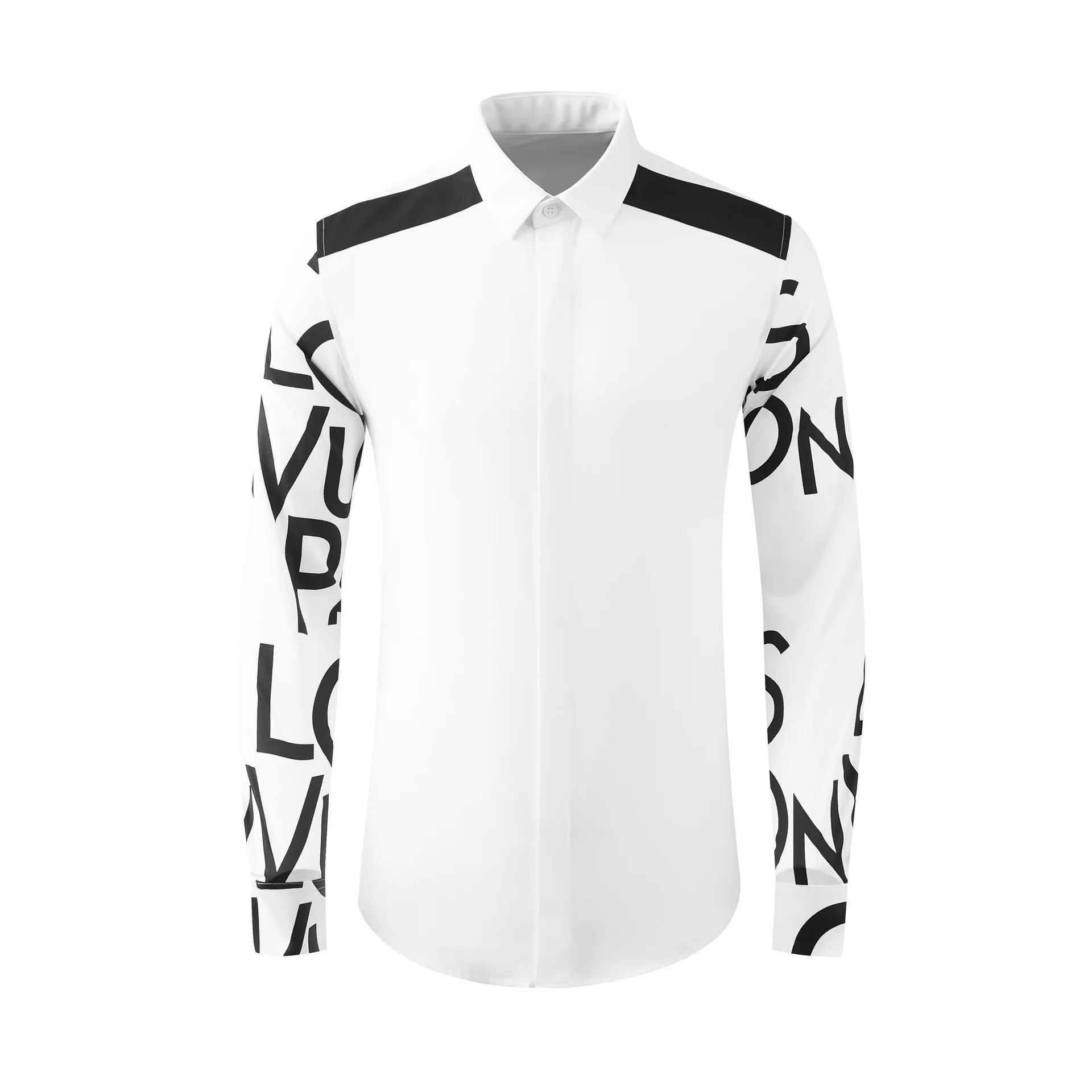 Men's shoulder patchwork sleeve letter contrasting slim fit shirt with digital printing trendy brand