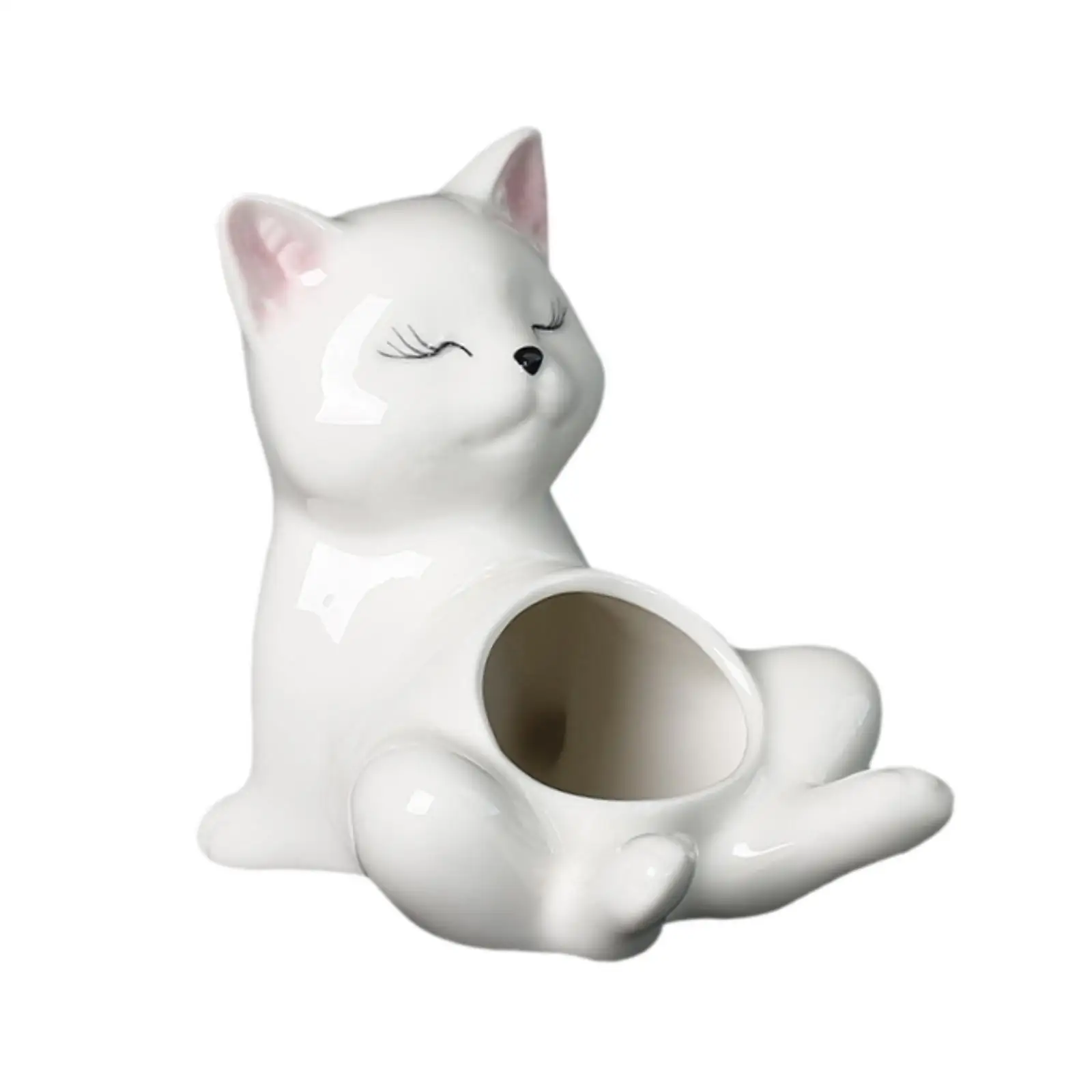 Ceramic Cat Planter Cartoon Kitten Flower Pot Ideal Gift Decorative Flowerpot for Indoor/Outdoor Entryway Cafe Lawn Bookshelf