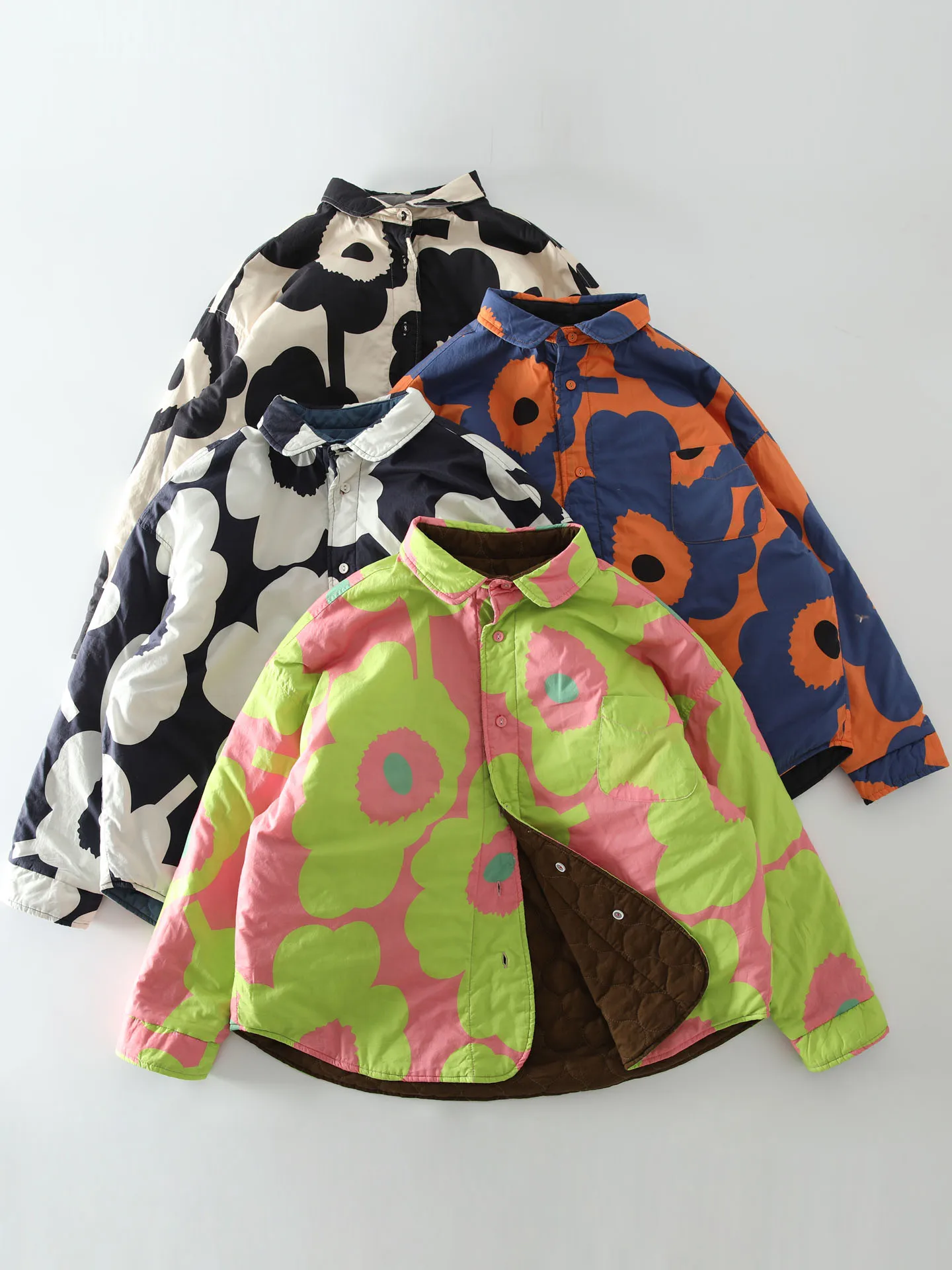 

Новая зимняя женская свободная универсальная теплая хлопковая куртка-пальто с художественным ретро-принтом, двусторонняя, из хлопка