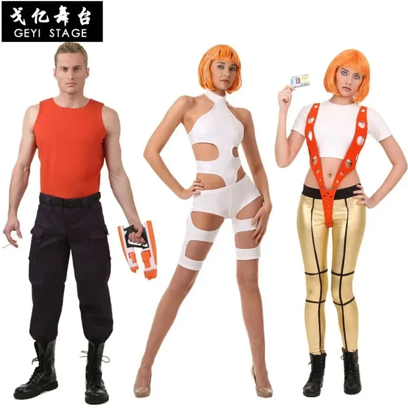 El quinto elemento Leeloo, monos blancos con correa naranja, accesorios de disfraz de película, chaleco de fiesta de Halloween para mujeres y hombres gdk
