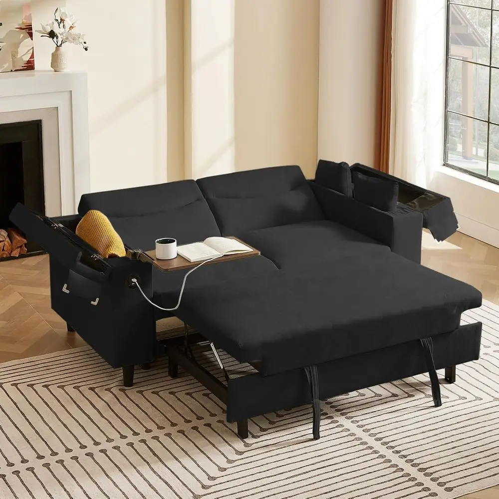

Beige Corduroy Loveseat with Storage, Dual Armrests, Integrated Spring Cushion, Solid Wood Frame, Built-in USB Port