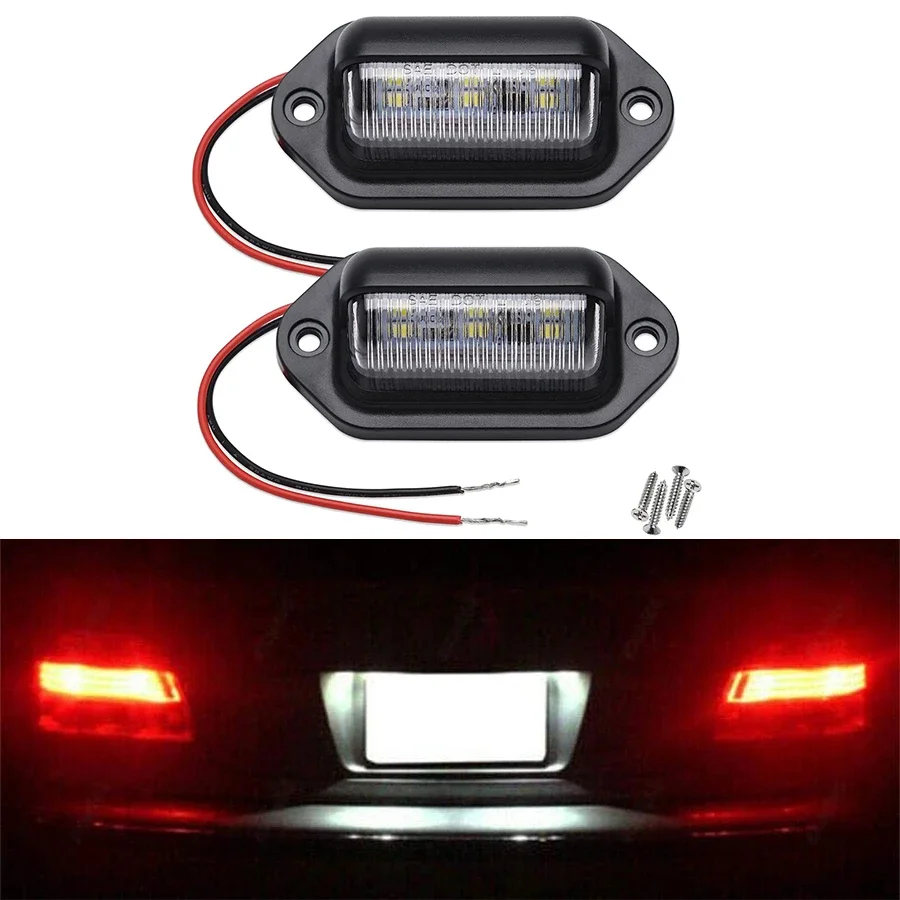 6 LED Car License Plate Light Bright Tag Lamp for Truck SUV RV Trailer Van 12V White Exterior License Plate Light Automotive Car