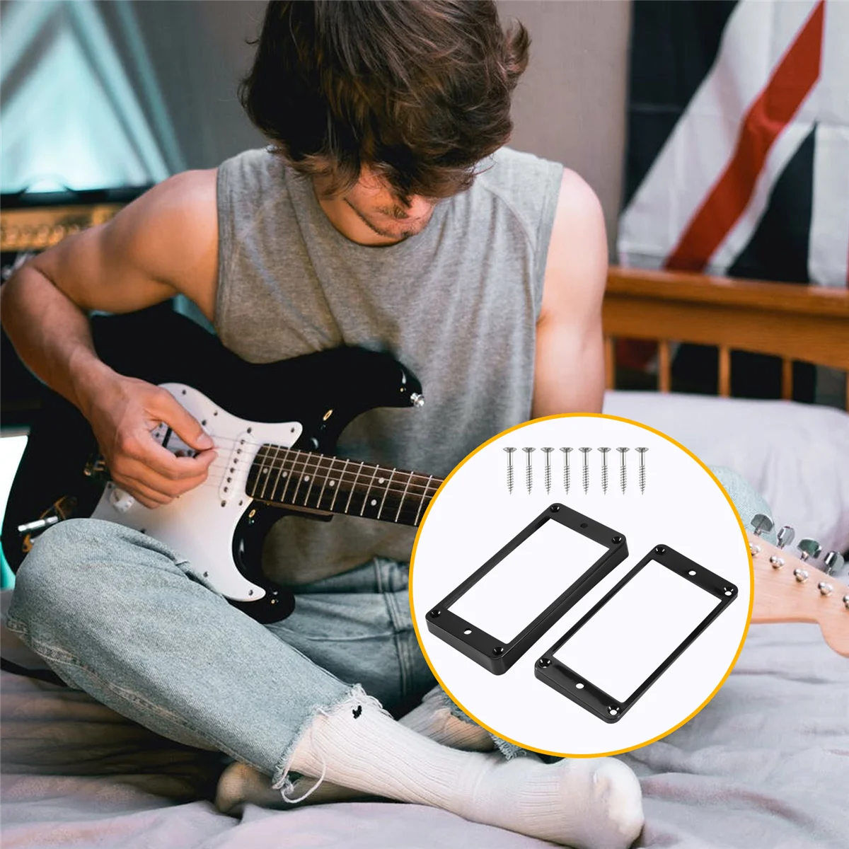 2 قطعة حلقات تثبيت إطار هامبوكر المنحنية باللون الأسود للجيتار الكهربائي الغني