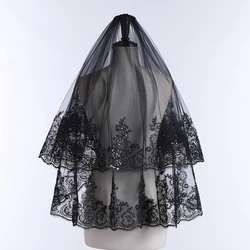 New Arrival Wedding Veil 2 Layers Appliqued Edge Bride Veils Short Black Lace Bridal Veils Boda 2024