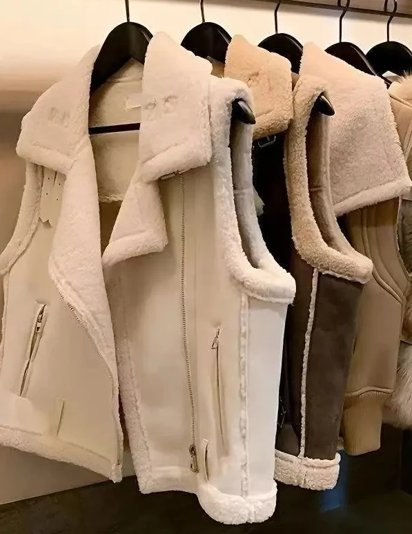 

Trendy Lamb Velvet Vest Women's Leather Fur Inteated Thi Warm Outerwear Vest