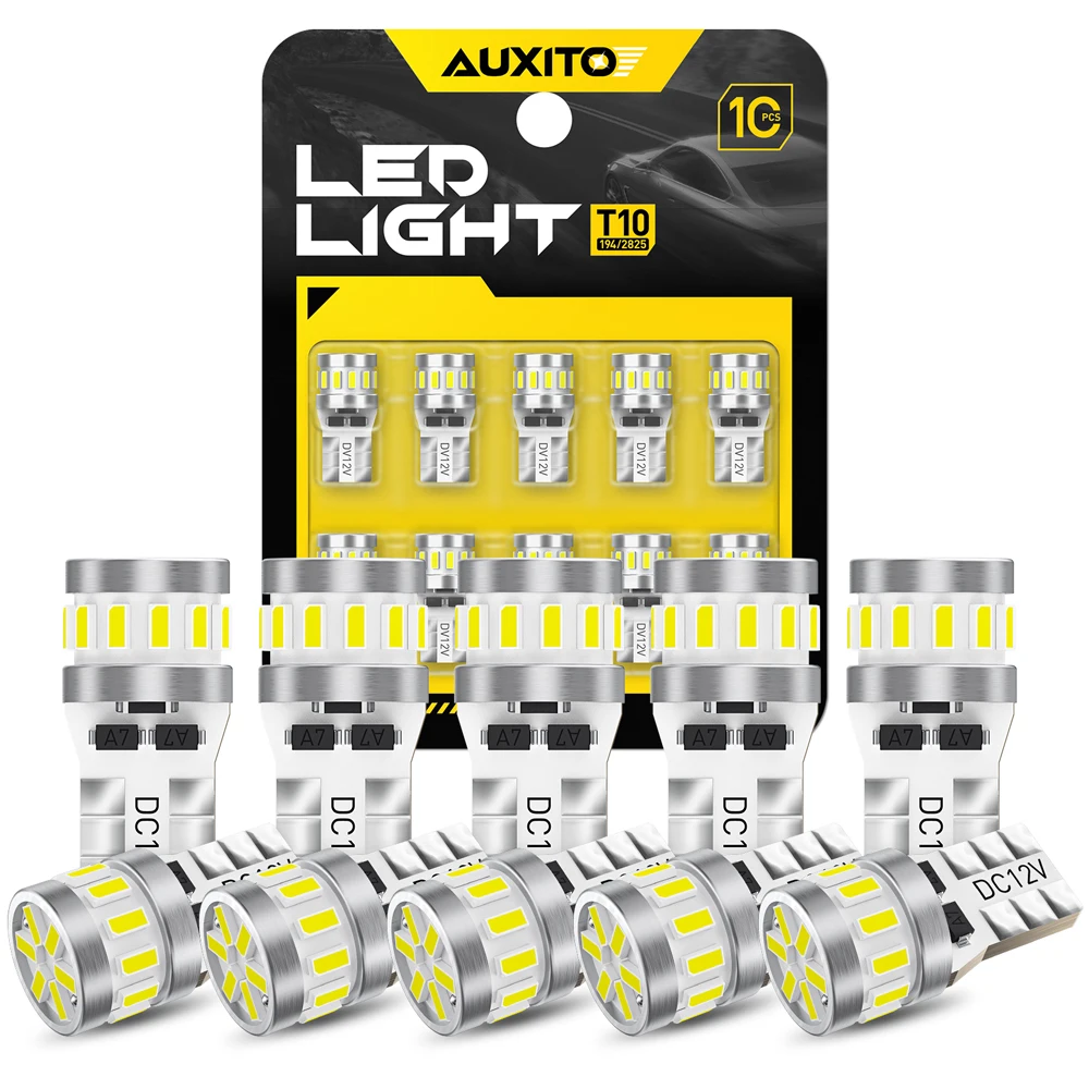 AUXITO 10Pcs Car Bulb T10 LED Position Lights Parking Side Marker Signal Lamp Dome Reading Map Interior Lighting Canbus No Error