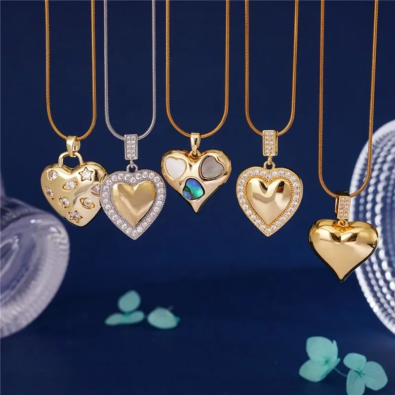 High Grade Zircon Heart Shield Pendant Necklace Stainless Steel Chain Grace Geometric Choker Jewelry Party Gift For Women Girls