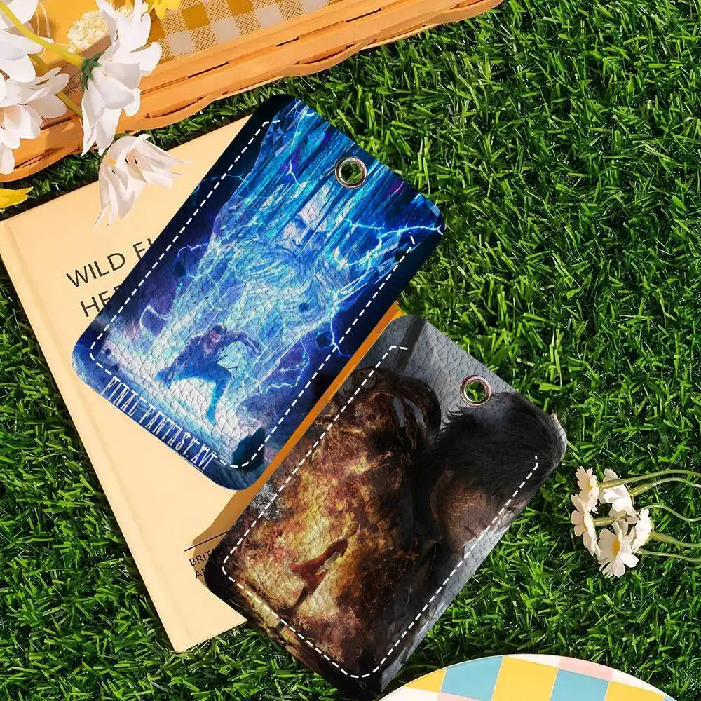Anime Videogames F-FINAL FANTASY Card Case Keychain Access Card Bag Key Tag Ring Leather Card Holder Key Ring Access