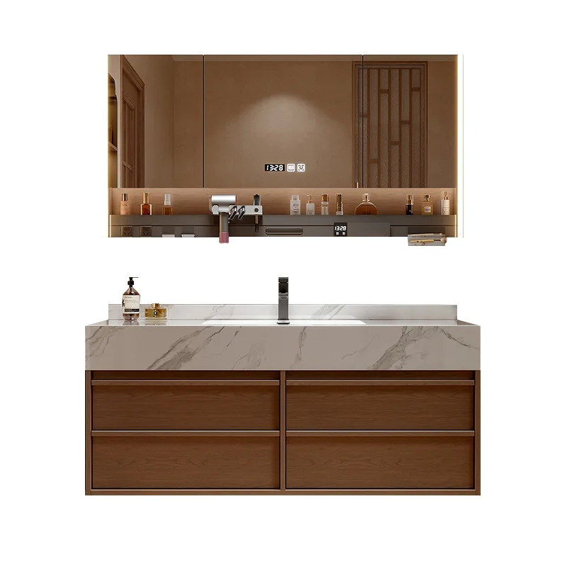 

Темно-коричневый туалетный столик для ванной комнаты, подвесной туалетный столик для ванной комнаты с зеркалом от запотевания