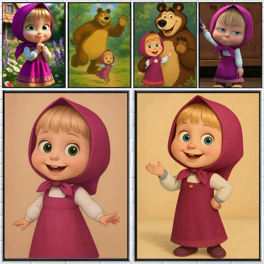 Whimsical Cartoon M-Masha and the Bear Poster Distinct Home Decor Concepts Chic Indoor Art Pieces