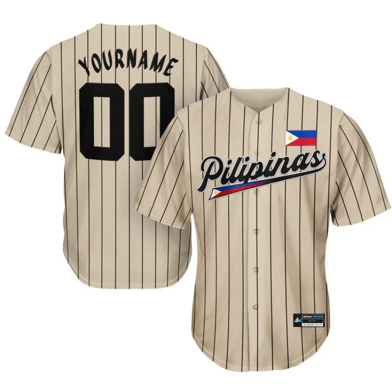 2026 Custom Name Number Mens Striped Baseball Jersey Philippines Flag Short Sleeve Button Down Casual Sport Camiseta De Beisbol