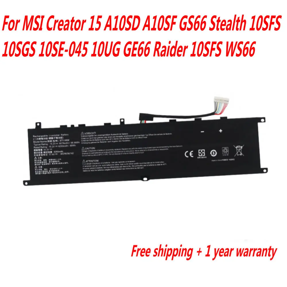 15.2V BTY-M6M Laptop Battery For MSI Creator 15 A10SD A10SF GS66 Stealth 10SFS 10SGS 10SE-045 10UG GE66 Raider 10SFS WS66