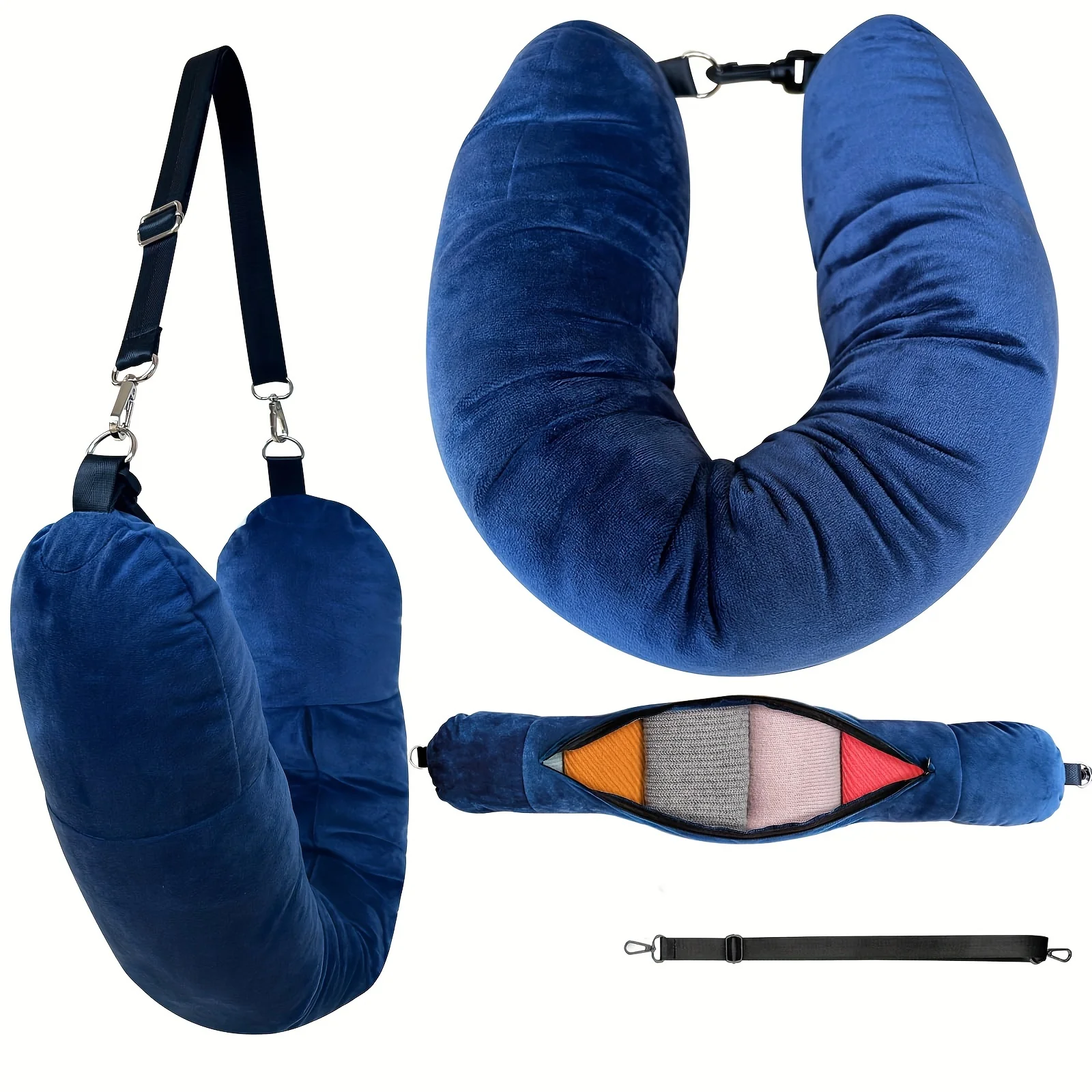 قطعة واحدة من وسادة السفر على شكل حرف U يمكن شغلها بالملابس والضروريات اليومية، مما يجعلها مريحة وسريعة الحمل