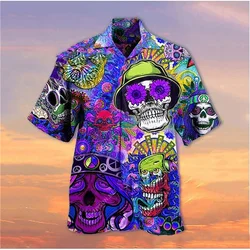 Nieuwste Heren Overhemden Streetwear Strand Heren Shirt Met Korte Mouwen Cool Skull 3d Hawaiiaans Shirt Man Oversized Zomer Tops Vrouwen Kleedje