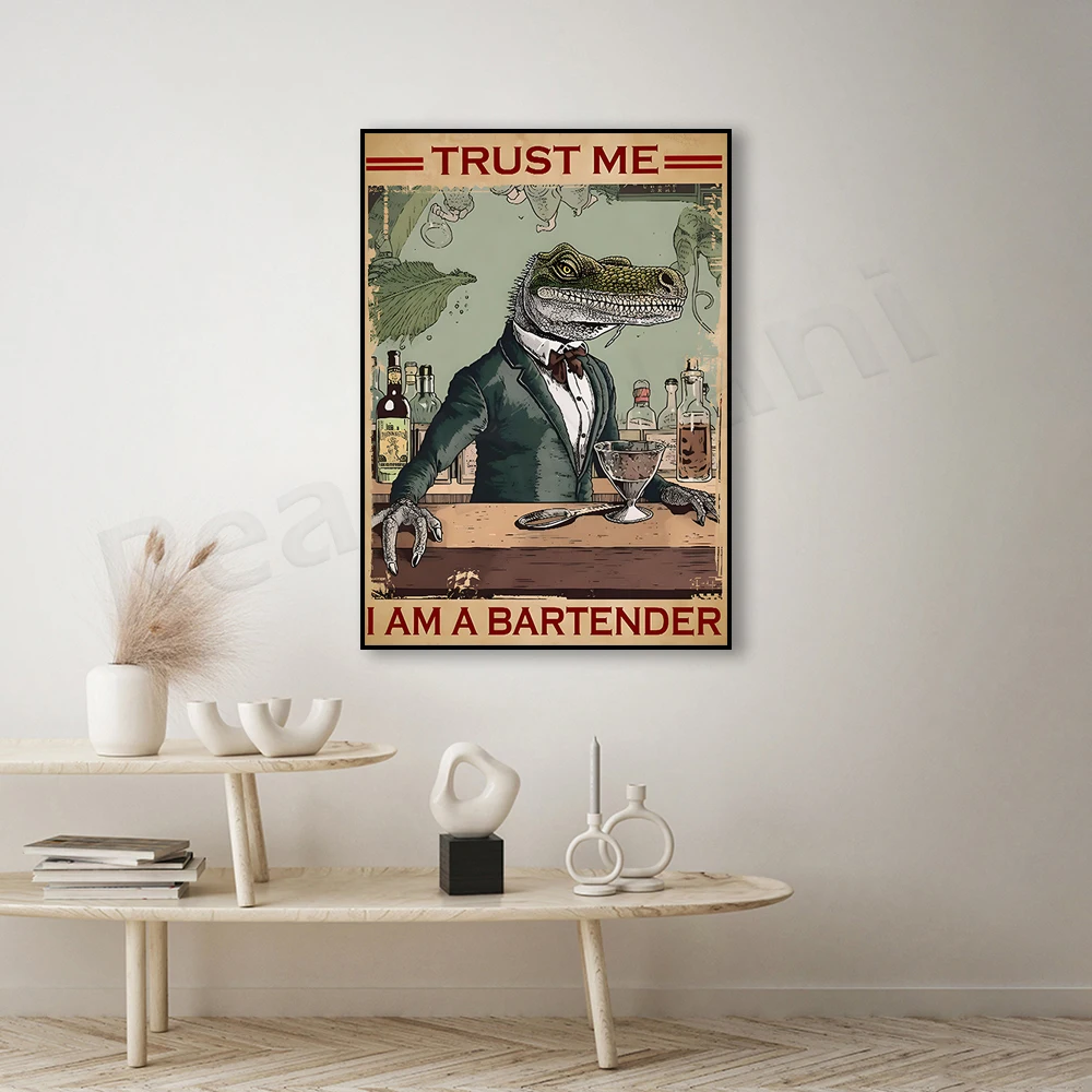 Trust Me I am A Bartender Lizard Vintage Poster, Bartender Poster, Love Cocktails Wall Art Decor, Bar Decor Gift