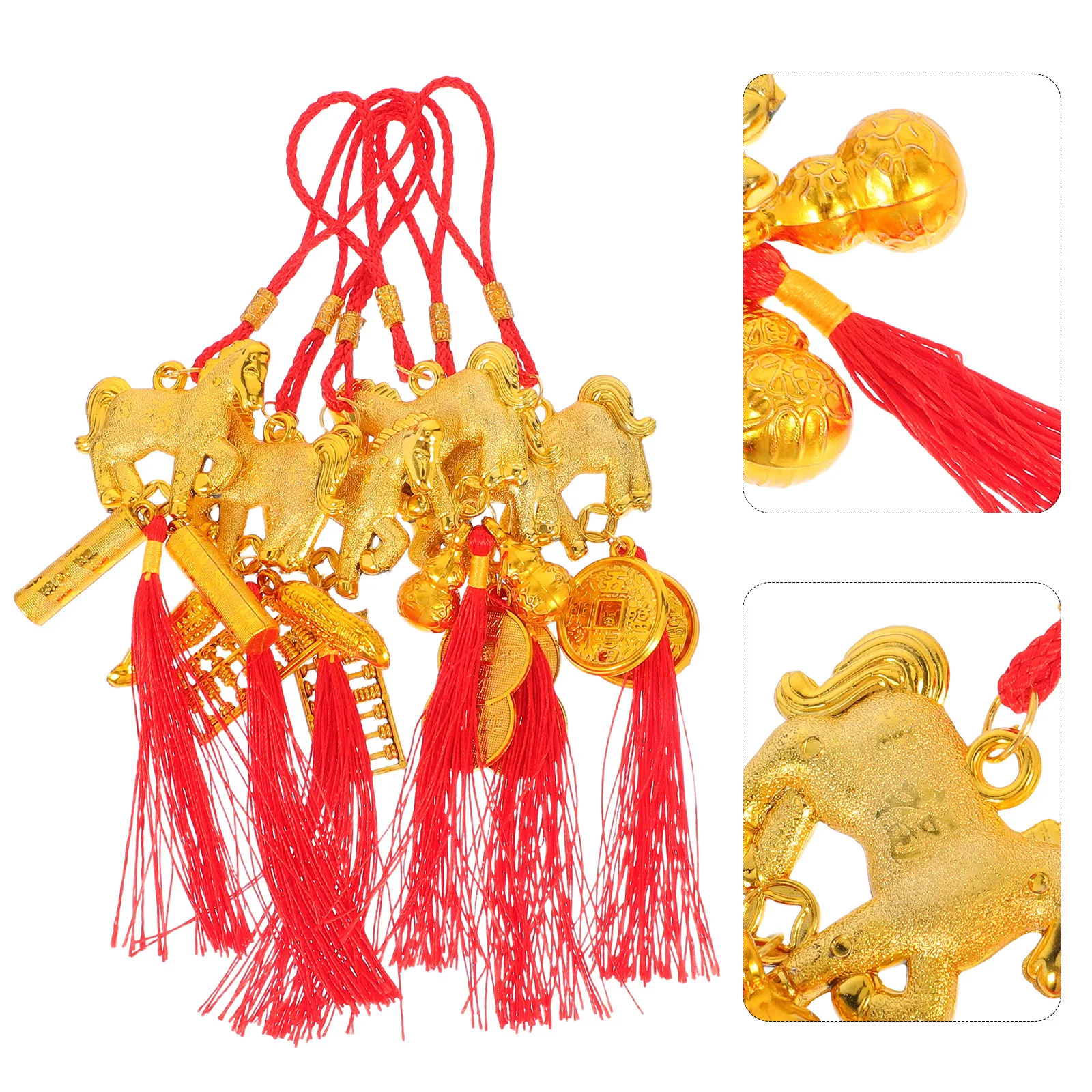 6 Stück Quasten-Anhänger im chinesischen Stil, Pferdejahr, Neujahr, Feier, Ornament für Glück, rote Hängedekoration für Tür, Wand, Auto