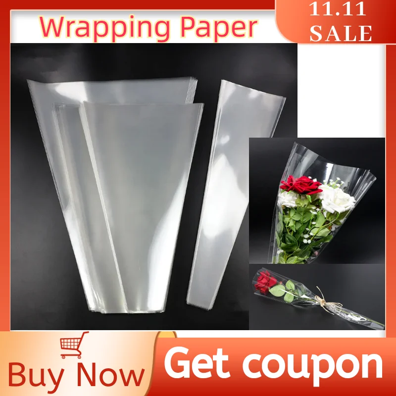 

New 50pcs 6 Silk Florist Transparent Plastic Flower Packaging Bags Single Rose Bags Flowers Wrapping Paper Valentine's Roses Bag
