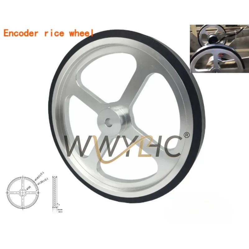 Aluminum Encoder Meter Wheel, 500mm Perimeter, Bore 6/8/10/12/15mm, Rubber Synchronous Measuring Wheel