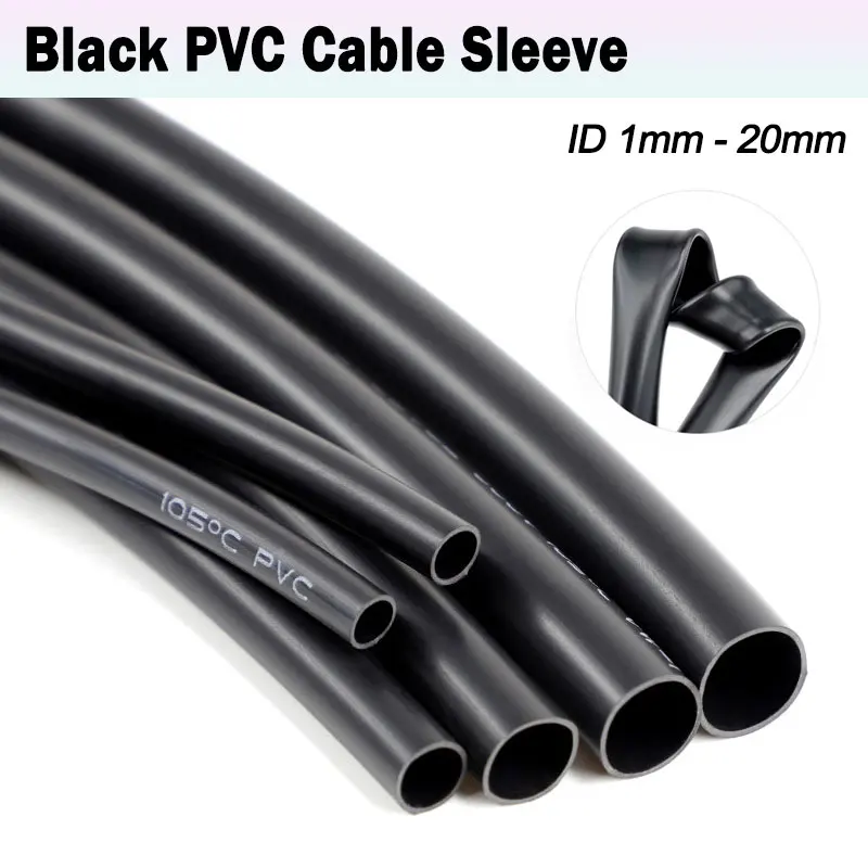 2/5/10m Black Non-shrink PVC Cable Hose ID 1mm -20mm Soft Temperature Resistant 600V PVC Insulated Protective Wire Pipe ﻿