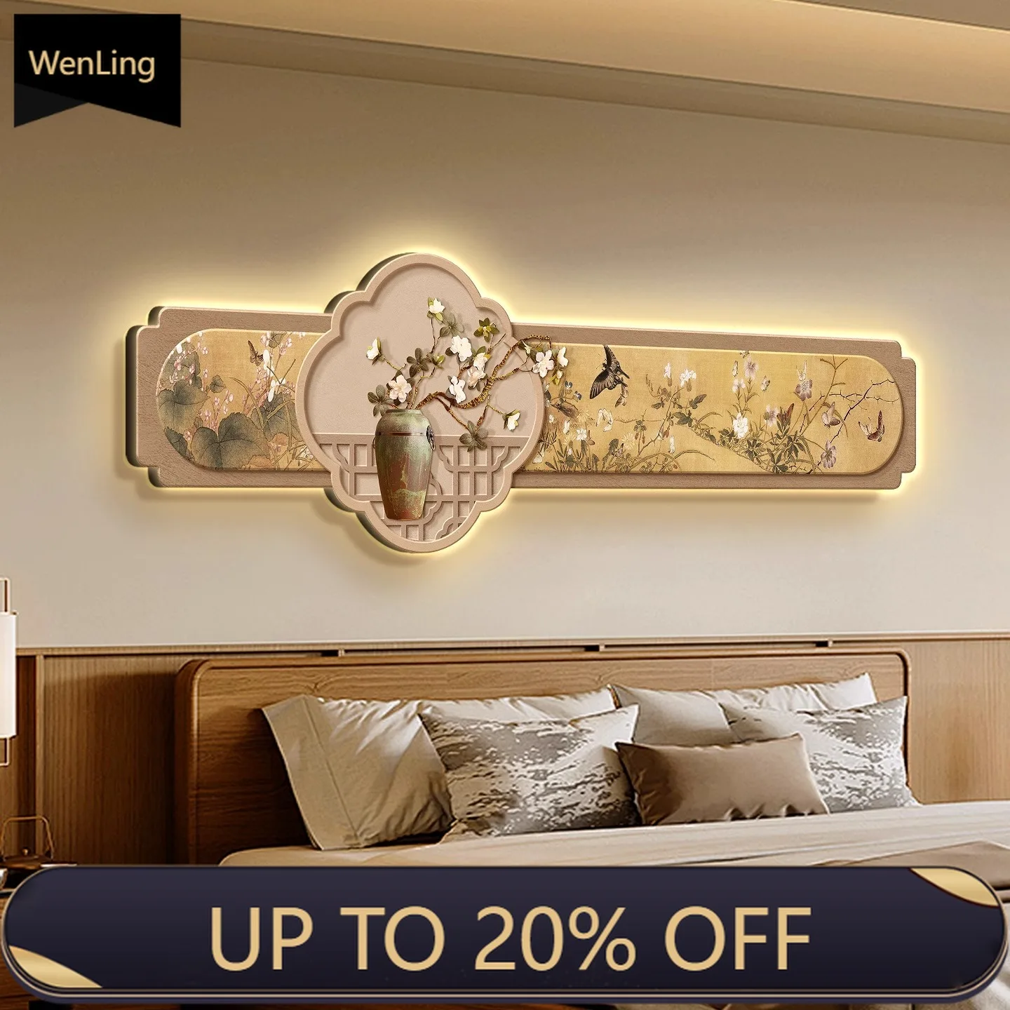 New Chinese-style Illuminated Headboard In The Song Dynasty Aesthetic Bedroom, Master Bedroom Background Wall, Room Wall Lamp