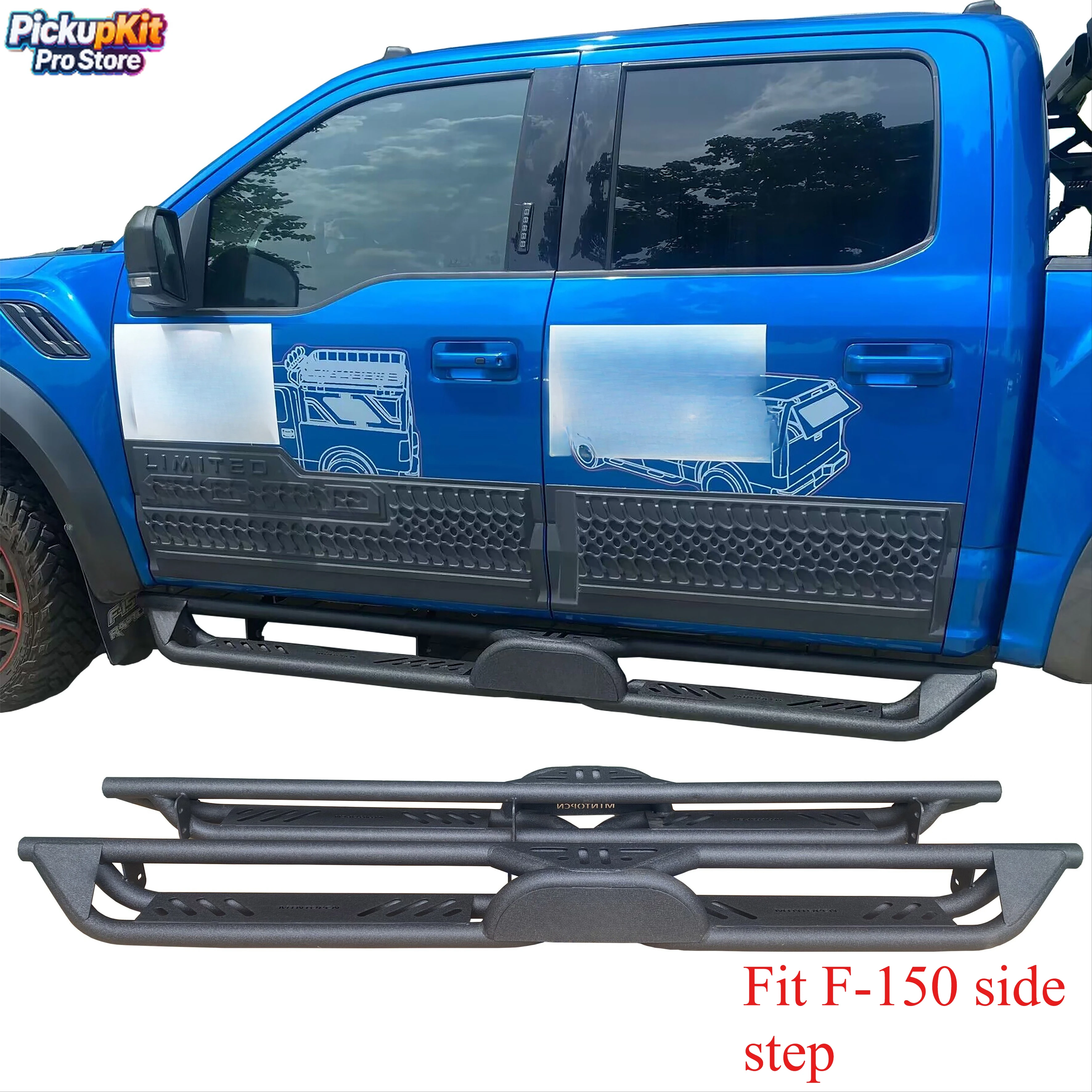 

Fit F-150 SuperCrew / F-250 F-350 Super Duty Heavy-Duty 6" Steel Running Boards Nerf Bars