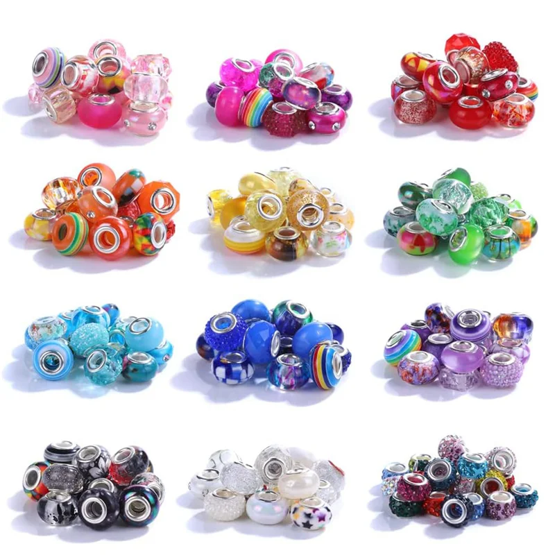 10Pcs Assorted European Beads for Beadable Pens DIY Spacer Beads Large Hole Fairy Garden Bracelet Necklaces Earrings Jewelry