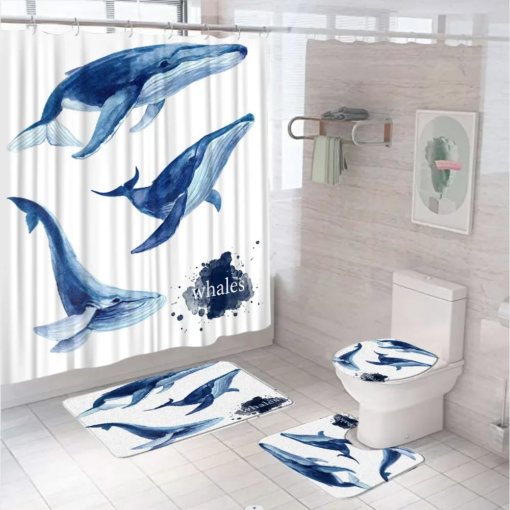 3D Dolphin Turtle Starfish Shower Curtain Sets Underwater Tropical Fish Ocean Sea Bathroom Curtains Bath Mats Rug Toilet Covers