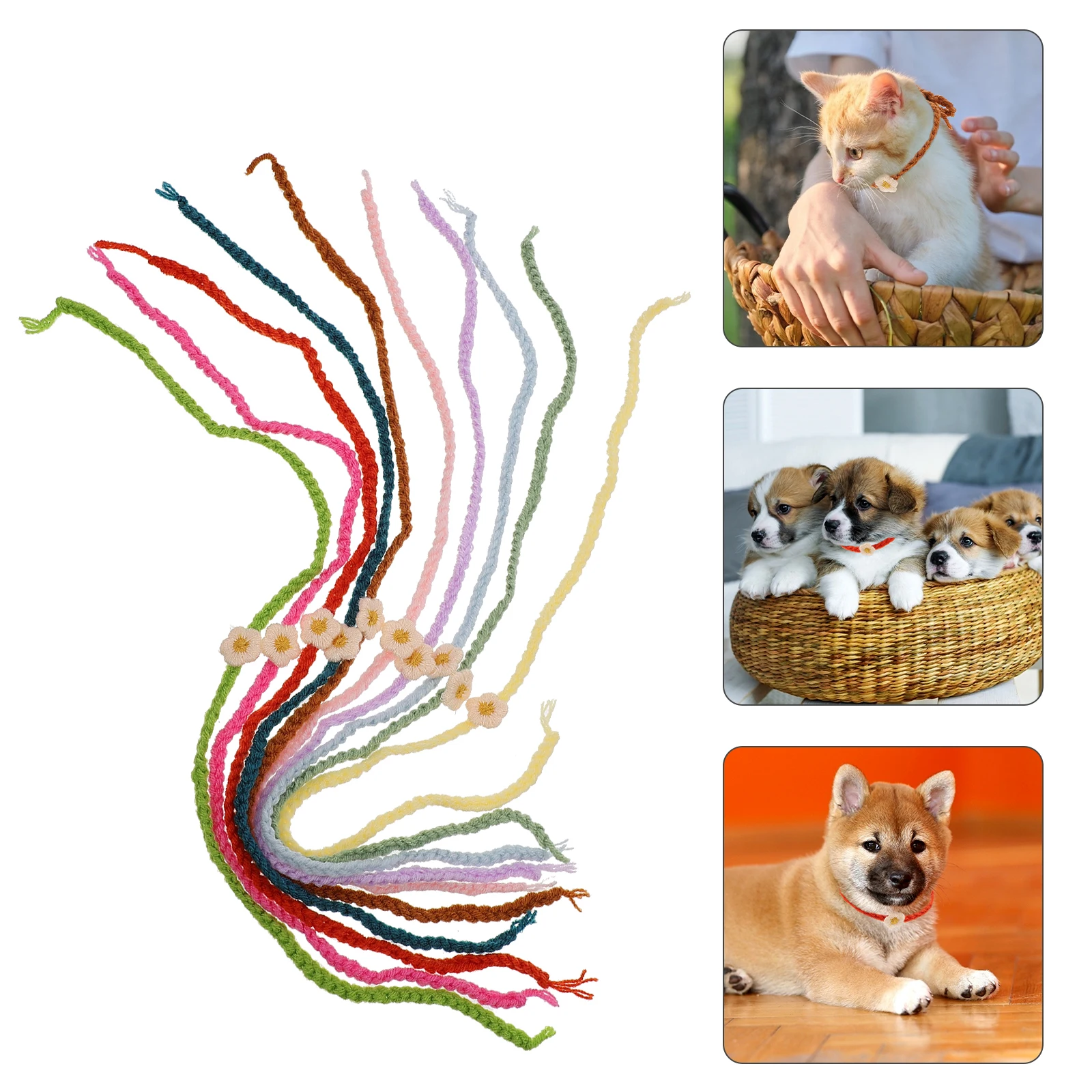 

10pcs Pet ID Pet Cat Baby Woolen Dog Whelping Collar Durable Kitten Whelping Collar Comfortable Flower