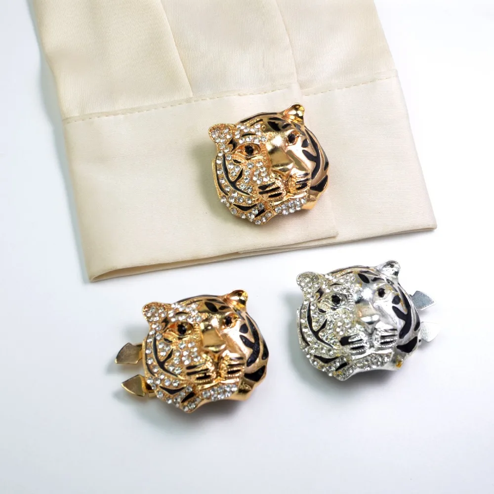 1PCS Button Covers Three-dimensional Tiger Head Animal Cufflink Decoration Sleeve Collar Drill Accessories Wholesal