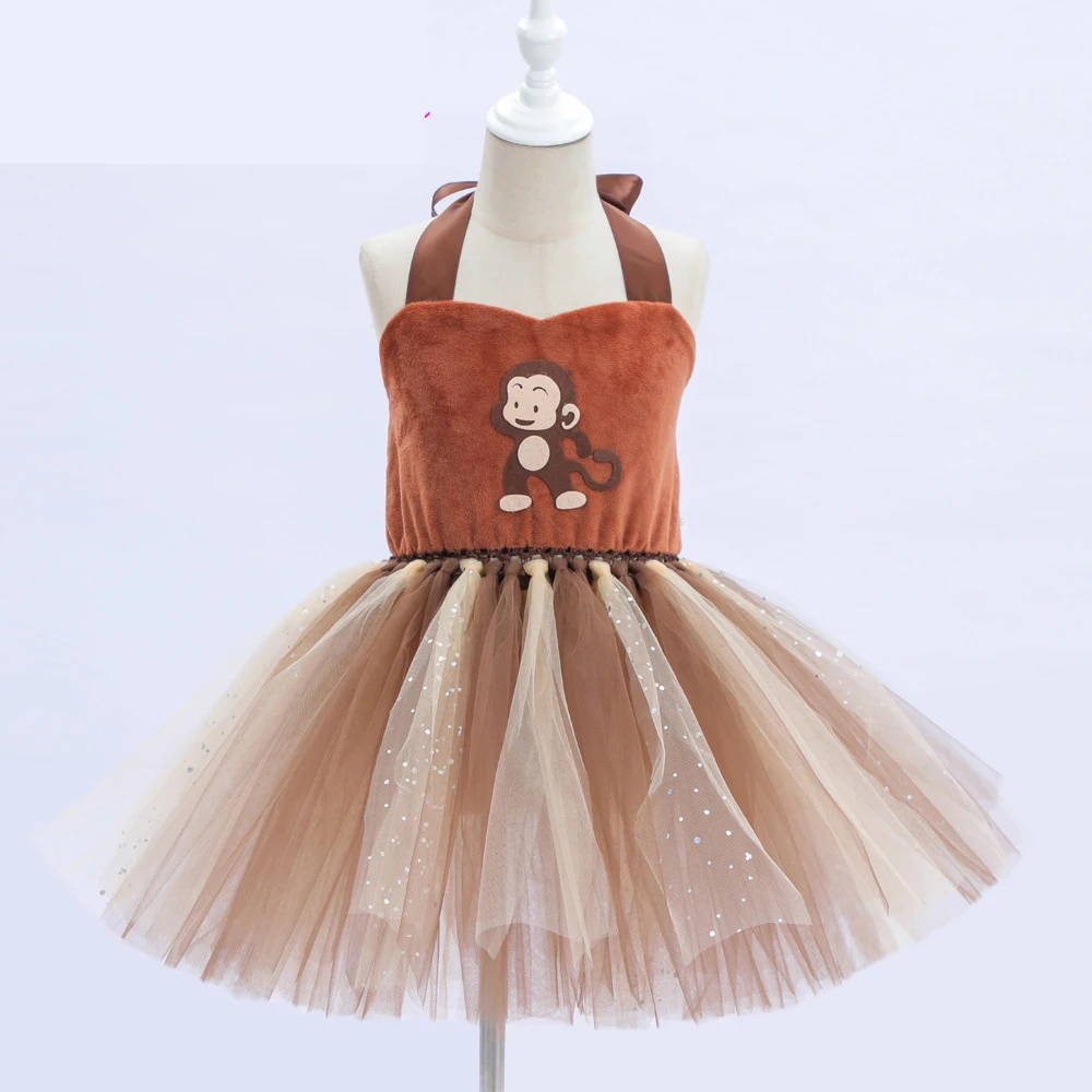 Halloween Children Cartoon Monkey Cosplay Costume Cute Children's Day Dress Girl Tail Tulle Dress Stage Performance Clothes