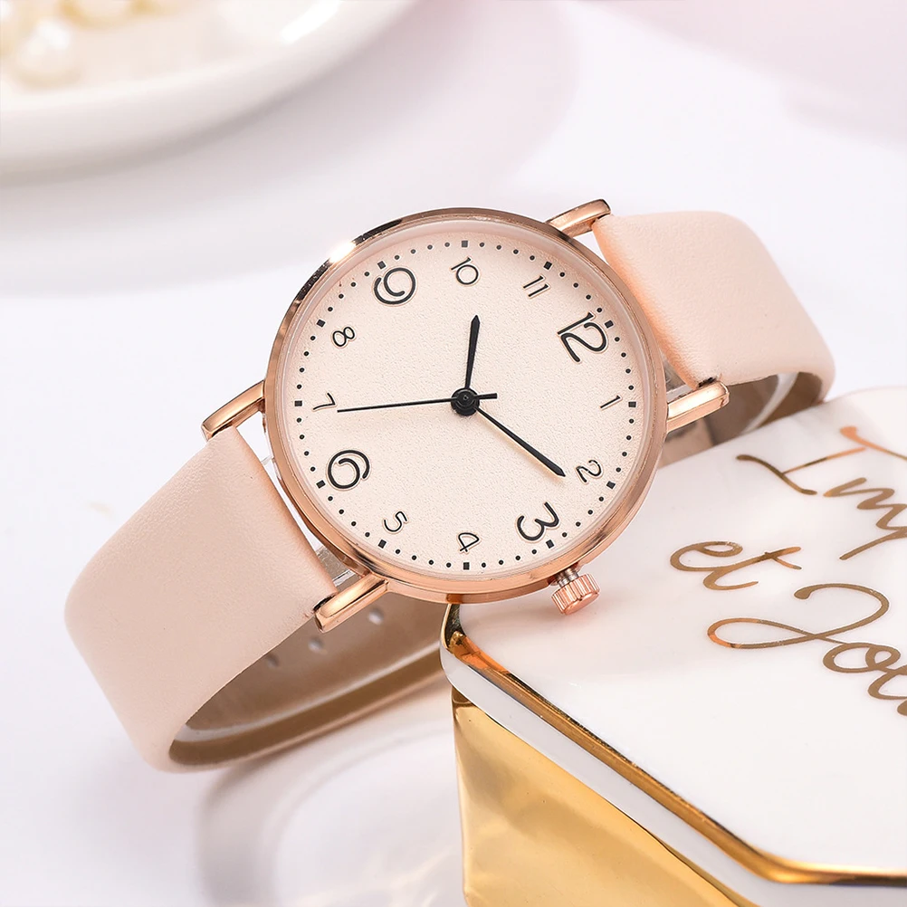 

2 Pcs Quartz Women's Watches Casual Round Accurate Women’s Pu Ladies Wrist Beige Elegant