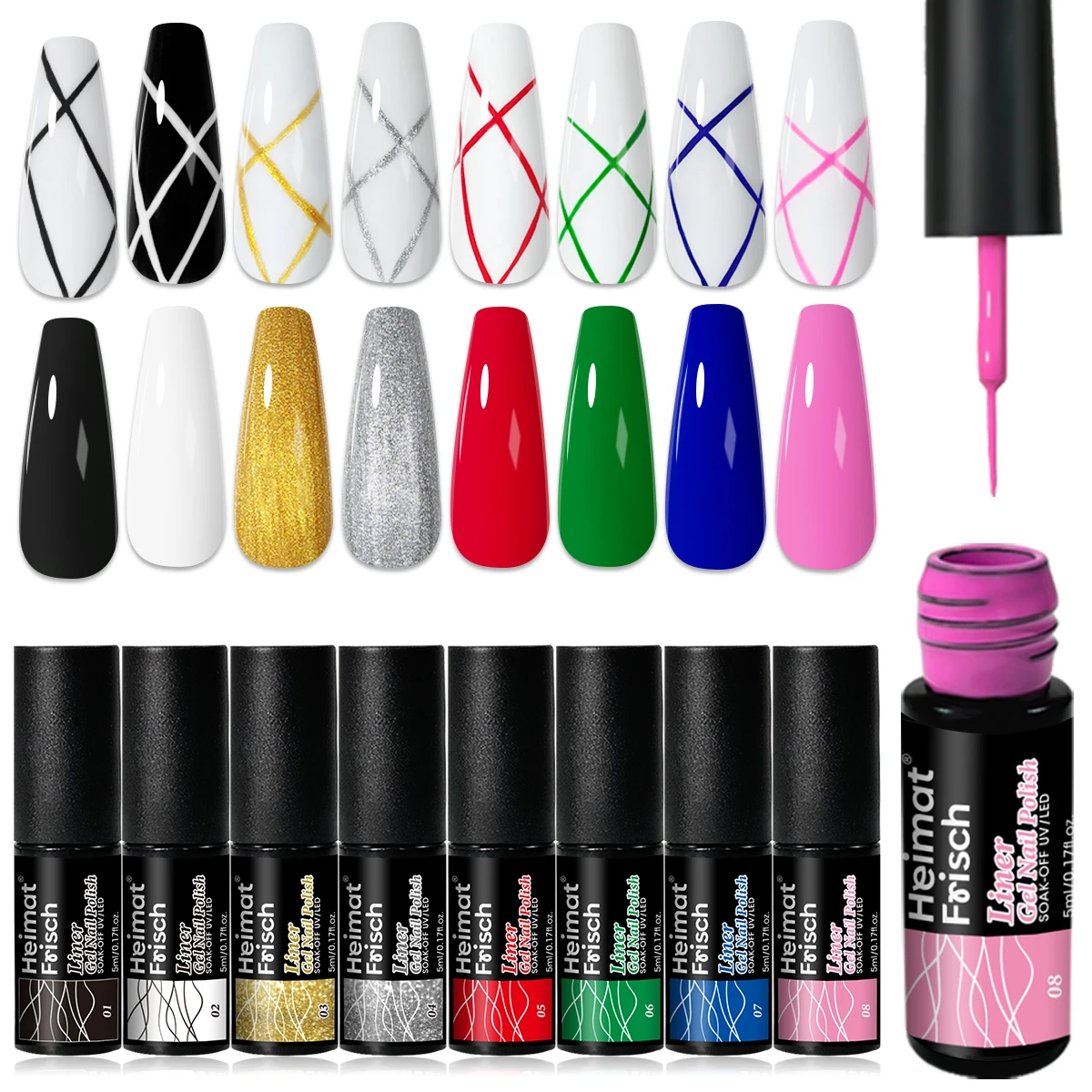 Heimat Frisch Vernis à ongles gel à ligne unique, vernis à ongles gel rayé/deoodle, adapté à toutes les saisons, design rayé,