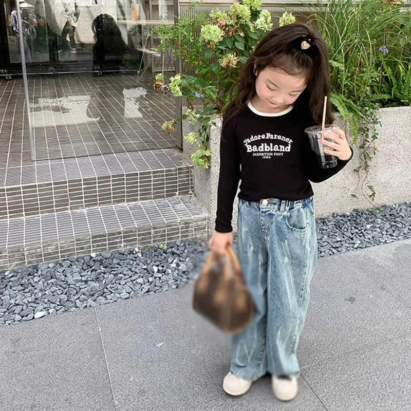 

Loose Style Soft And Comfortable Letter Print Basic Top Kids Clothes Casual Top Tee Baby Girls Long Sleeves T-shirt