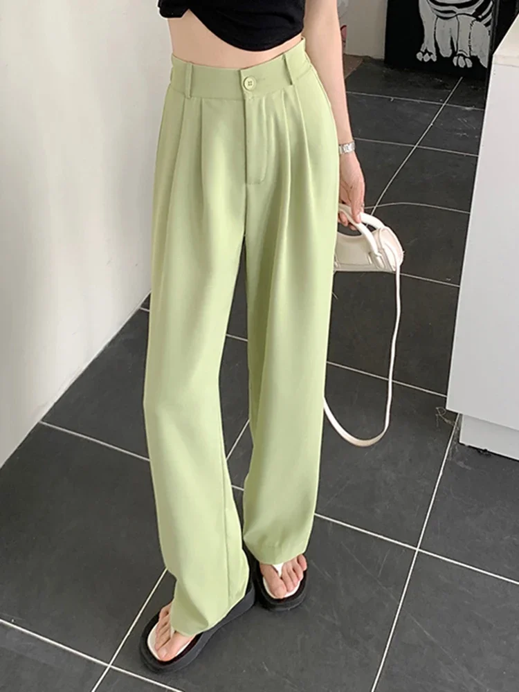 Pantaloni da tuta elastici a vita alta moda donna pantaloni Casual larghi estivi solidi dritti pantaloni coreani semplici dritti outwear novità