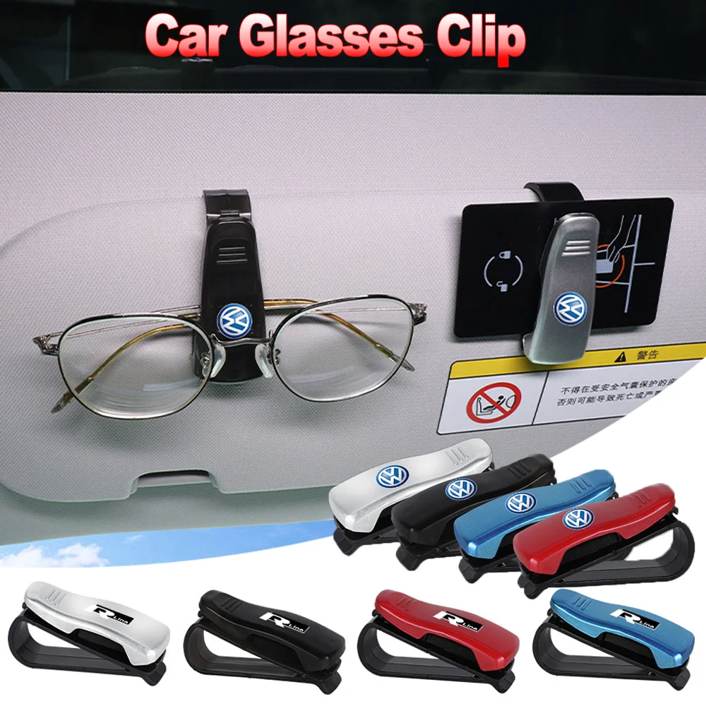 1PCS ABS Plastic Glasses Clip Car Sun Visor Glasses Holder Sunglasses Clip Card Auto Accessories For VW RLINE POLO passat golf R