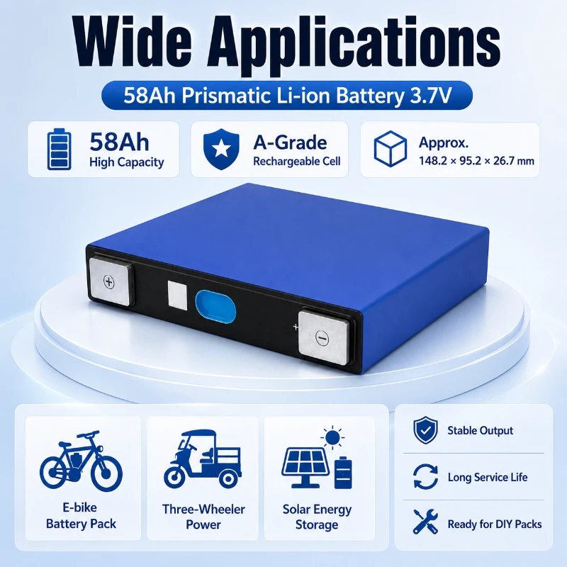 58AH Ternary 3.7V Single Lithium Battery Electric Vehicle  Two Wheeler  Tricycle  Solar Powered High-capacity  Battery