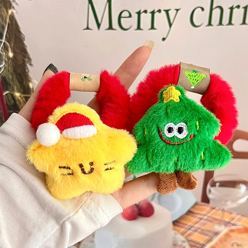 Laços de cabelo elásticos de pelúcia de natal dos desenhos animados bonito papai noel árvore de natal alta rabo de cavalo corda de cabelo doce acessórios de cabelo presentes