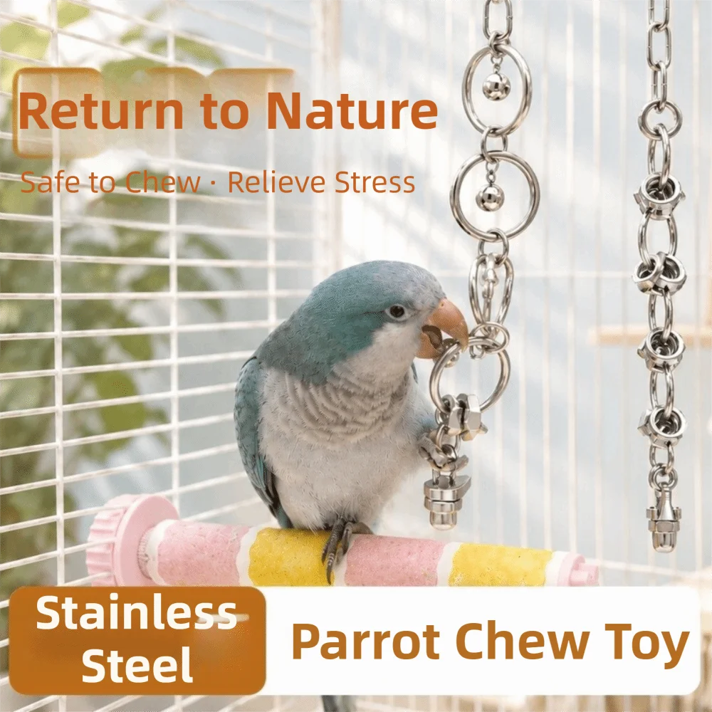 Stainless Steel Parrot Gnaw Toy Rust-Proof Wear-resistant Parrot Bite String Bite Resistant Bird Cage Toy Bird Training