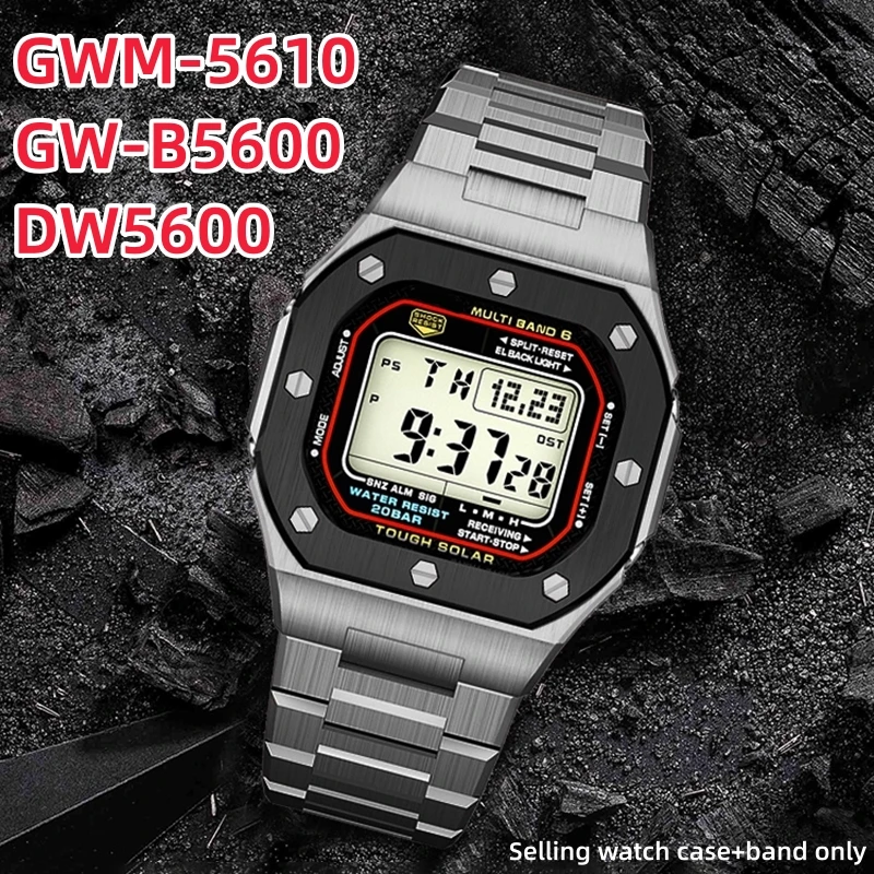 DW5600 Mod kit Stainless Steel Metal Case+Strap For Casio Small Square DW-5600 GW-B5600 GWM-5610 Modified watch band Bezel parts