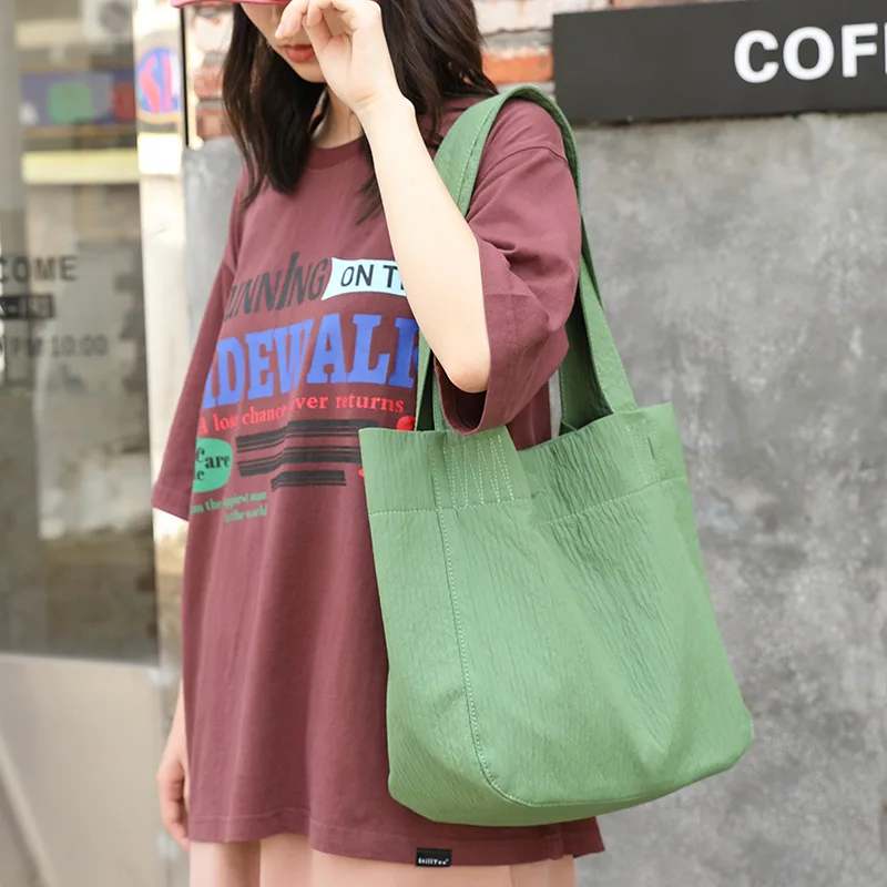 

YIFAN Women's Canvas Shoulder Bag Large Capacity CollegeBook Tote Zipper Handbags Simple Commuter Shopping Bag 2025