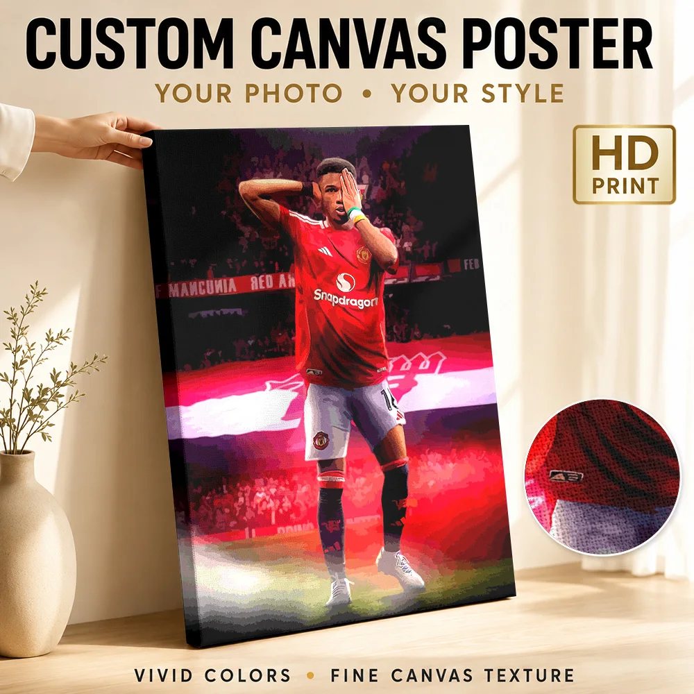 Amad Diallo Manchester Framed Canvas Print Poster Personalized Photo Sports Portrait Wall Art for Man Cave Decor Ready to Hang